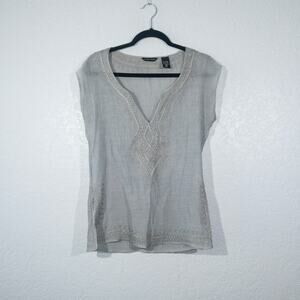 New York‎ & Company Gray Lurex Embroidered V-Neck Blouse Size XS
